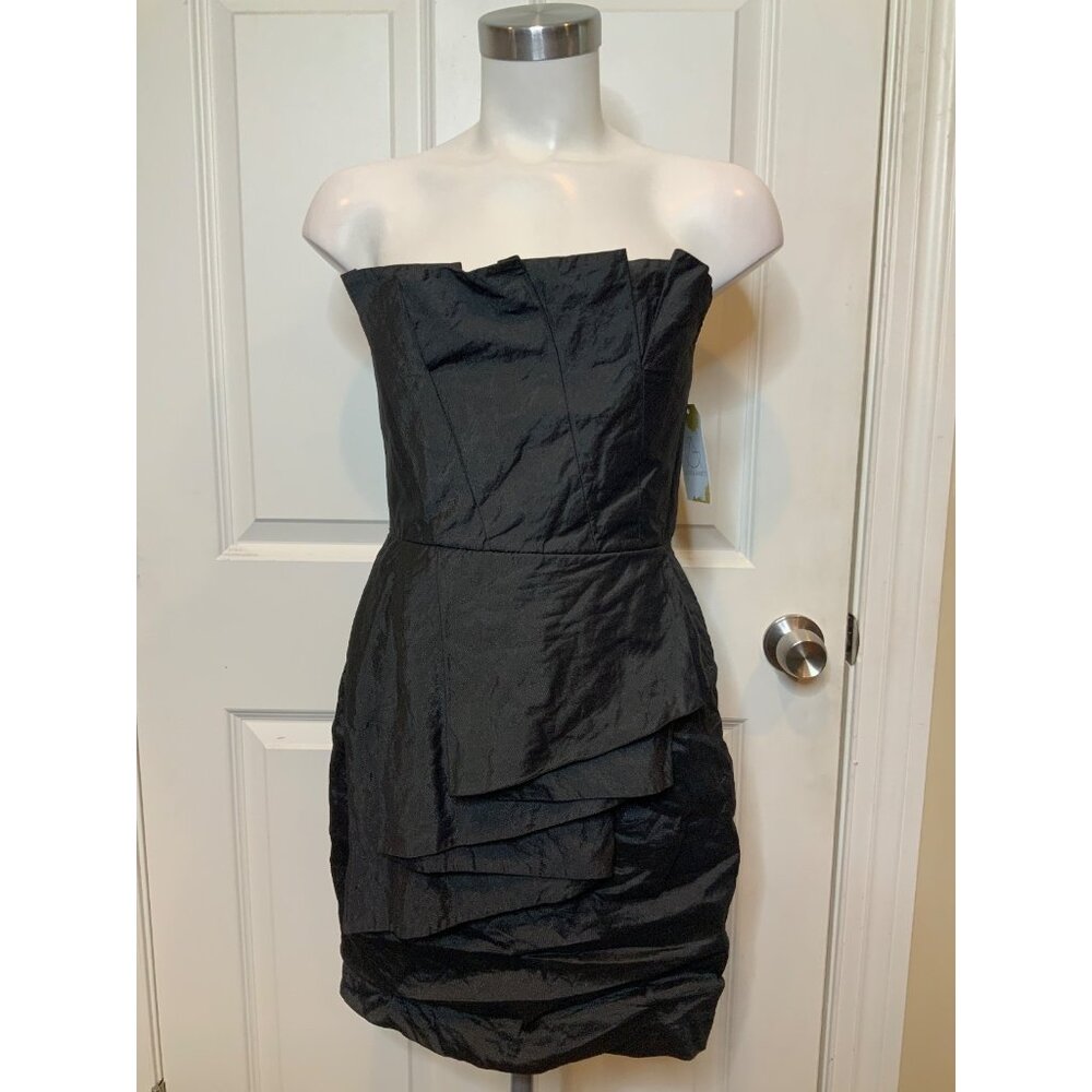 BCBG Max Azria Shimmering Black Pleated Ruffle Strapless Mini Dress NWT! Size 6